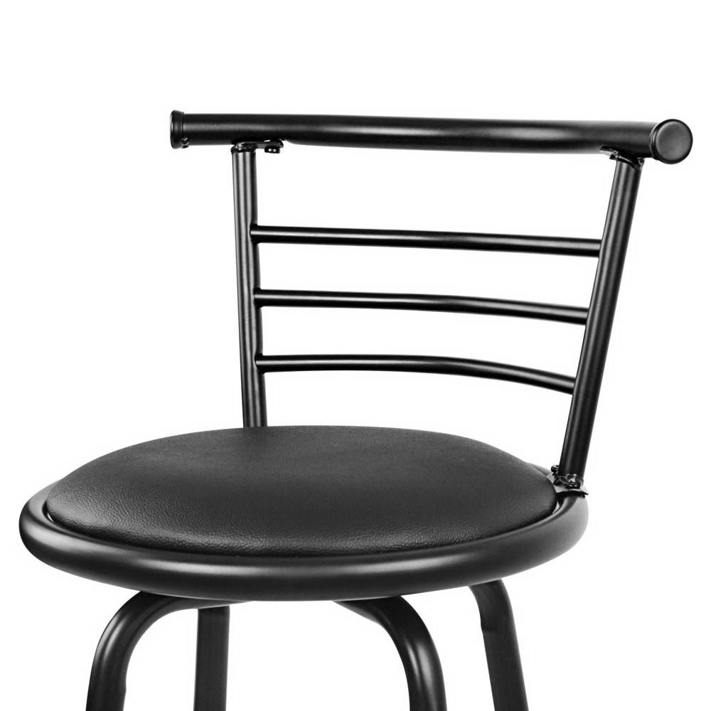 Artiss Set of 4 PU Leather Bar Stools in black with steel base, featuring a 360-degree swivel seat and curved backrest.